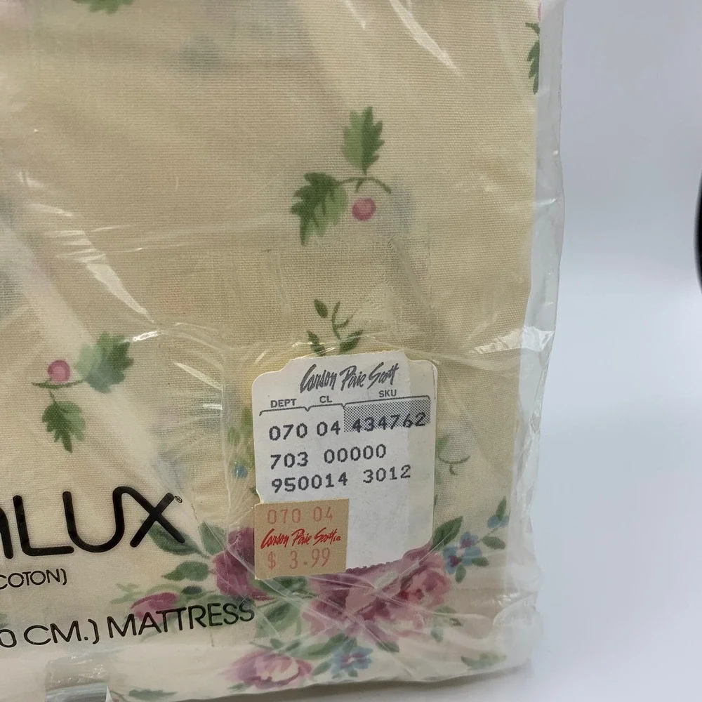Vtg Martex No Iron Twin Fitted Sheet Cottagecore Ivory Floral Made in USA New